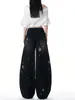 Jeans Retro con Estampado de Estrellas Negro y Gris Diseño de Otoño para Mujer Calle Alta Americano Sueltos Caída Pantalones de Pierna Ancha