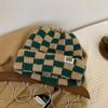 Gorro de Punto a Cuadros de Ajedrez para Mujer Otoño e Invierno Estilo Coreano Nicho Cabeza Grande Lana Estilo Japonés Showface Pequeño Gorro de Navidad