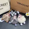 Pelota de Pelo de Zorro Real Linda Transfronteriza Muñeca de Ojos Grandes Durmiendo Llavero de Coche Colgante para Mochila Muñeco de Peluche
