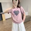Camiseta Juvenil Estilo Coreano com Estampa de Coração Degradê, Gola Redonda, Mistura de Algodão, Manga Curta Casual, Caimento Relaxado, Top Versátil de Verão