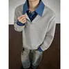 Sudadera de cuello alto tipo polo, de estilo retro, moderna, con look de dos piezas y patchwork, para hombres y mujeres, colección otoño 2026, corte holgado, casual y versátil, para parejas