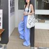 [Exclusivo para el Sudeste Asiático] Pantalones Niños Azul Raya Vertical Pierna Ancha Otoño Rectos Sueltos Casuales Pantalones de Piso