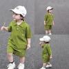 Traje de Verano de Manga Corta para Niños Estilo Coreano Niño Guapo Bebé Cuello Polo Manga Corta Pantalones Cortos Casual Niño Conjunto de Dos Piezas