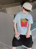 Camiseta de Verano Nueva Moda Tongku 2026 para Niños Mayores con Estampado de Papas Fritas, Camiseta Versátil de Algodón con Cuello Redondo y Mangas Cortas para Niños