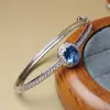 Pulsera Ovalada con Incrustaciones Micro de Rojo y Azul Transfronterizas con Circonita, Pulsera Redonda Sencilla, Pulsera Personalizada y Elegante, Estilo Lujo Ligero
