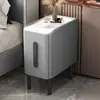 Mesita de noche inteligente con carga inalámbrica, diseño moderno simple, lujo ligero, tablero de roca, madera maciza, mini mueble de noche ultraestrecho con lámpara