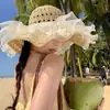 Sombrero de Sol de Paja con Encaje para Mujer, Ala Ancha, Verano, Transpirable, Sombrero de Paja, Sombrero de Playa, Moderno