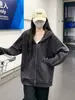 Gris estilo coreano holgado para mujer otoño 2026 nueva colección: cárdigan con cremallera, holgado, chaqueta sudadera con capucha relajada