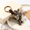 Llavero Punk Creativo de Aleación de Oso de Dibujos Animados para Hombre y Mujer, Pequeño Regalo, Vintage Tejido de Cuero Vacuno, Colgante para Llaves por Lote