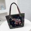 Bolsa de Mujer con Elefante al por Mayor Estilo Yunnan Bordado Doble Cara Portátil al Hombro Nueva Casual Tela Jacquard Tailandesa Comercio Exterior