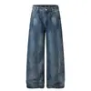 Jeans Reta Vintage Retrô Americano com Design de Fivela Paris, Estilo Novo de Verão Unissex, Calça Longa Casual Inspirada em Linhas