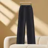 Pantalones casuales de lana gruesa con forro polar, versátiles para otoño e invierno, estilo coreano, de pierna ancha, sueltos, para uso diario para mujer