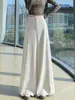 Calça de alfaiataria feminina de perna larga de alta qualidade, novo modelo outono 2026, cintura alta, modeladora, adequada para corpo tipo pera, com efeito de caimento e design até o chão