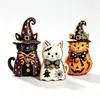 Decoración de Calabaza Fantasma Gato Negro de Madera para Halloween Habitación Escritorio Decoraciones Festivas Artesanías de Madera