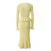 Nuevo Vestido de Punto Elegante Amarillo Crema de Manga Larga con Falda de Cola de Pez, Falso Dos Piezas con Cuello en V, para Mujer, Otoño Temprano 2026