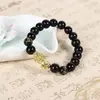 Pulseira Pixiu Banhada a Ouro Obsidiana Imitação com Mantra de Seis Caracteres, Pulseira de Contas Douradas que Mantêm a Cor, Joias para Adivinhação para Homens
