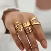 Anillos Personalizados Estilo Nuevo Europeo y Americano Acero Inoxidable Galvanizado al Vacío Hoja de Oro 18K Joyería Abierta Irregular al por Mayor