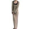 [Conjunto de Duas Peças] Cardigan + Vestido Suspender para Mulheres, Estilo Retrô Estilo Coreano Primavera & Outono Roupa Exterior, Look Emagrecedor na Cintura Saia Longa
