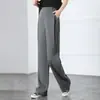 Pantalones Casuales Grises de Pierna Ancha para Mujer, Nuevo Verano 2026 de Cintura Alta Versátiles Sueltos de Pierna Recta de Largo Hasta el Suelo