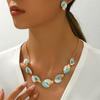 Conjunto de Collar y Pendientes de Pintura al Óleo con Hojas Estilo Bohemio, Conjunto de Joyería Estilo Vacaciones de Lujo Ligero de Moda Transfronteriza