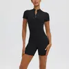 Mono de Yoga Sexy Ajustado de Manga Corta de Color Sólido Europeo y Americano para Mujer, Mono Deportivo Ajustado para Baile y Fitness