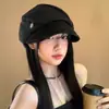 Boina Preta Plissada Retrô Harajuku para Mulheres, Boina Newsboy de Verão para Afinar o Rosto, Chapéu Octogonal de Pintor para Mulheres com Circunferência de Cabeça Grande