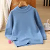 Suéter de lana para niños 100% lana pura, de doble hebra, engrosado, cuello medio alto, capa base de cachemir para niños y niñas