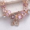 Panjia 2025 Nuevo Colgante de Candado con Incrustaciones de Diamantes en Forma de Corazón Rosa Cuentas de Transferencia de Agujero Grande Flor con Gota de Aceite Cuentas Espaciadoras Pulsera DIY