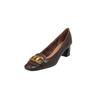 Zapatos de cuero completo retro francés de punta cuadrada para mujer 2024 nuevo otoño e invierno elegantes tacones altos de hebilla metálica de tacón grueso