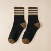 Meias listradas grossas Meias femininas de comprimento médio Meias de algodão da moda Outono e inverno com forro de lã Meias japonesas vintage Trill quentes