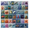 50 pegatinas de sellos de criaturas marinas, exquisitas decoraciones de graffiti transparentes de PET para cuadernos y botellas de agua, pegatinas impermeables