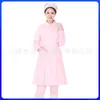 Ropa de Invierno de Manga Larga para Enfermera Mujer Cuello Bajo Blanco Bata Médica Cuidado Médico Belleza Oral Dental Farmacia Bata Blanca Ajustado