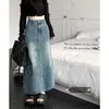 Falda vaquera retro de Hong Kong con abertura para mujer, ropa de primavera 2023, nueva, de cintura alta, versátil, línea A, de longitud media