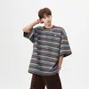 Camisa de Marinheiro Pesada Estilo Americano Manga Curta Masculina Verão Nova Tendência Solta Casual Color Block Oversized Manga Cinco Quartos Versátil Top