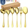 Juego de Cubiertos de Acero Inoxidable Transfronterizo: Cuchara para servir, Cuchara de buffet, Tenedor, Cuchara para ensalada, Tenedor, Espátula de cabeza cuadrada, Juego de cucharón para sopa