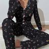 Europa e Estados Unidos transfronteiriço hot-selling home roupas arco lapela ondulação pijama de manga comprida as mulheres podem usar calças terno de duas peças