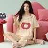 [Algodón Puro] Pijama de Mujer Verano 2026 Estilo Nuevo Manga Corta Sencillo Ropa de Casa Pantalón Tres Cuartos Ropa de Casa Conjunto de Dos Piezas