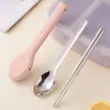 Conjunto portátil de talheres com hashi e colher para uma pessoa, lancheira de aço inoxidável 304 para estudante, caixa de armazenamento externa para uma pessoa