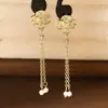 Nuevos Pendientes de Borla de Perla Antiguos Chinos de Alta Gama Estilo Chino Accesorios Hanfu Pendientes de Abanico de Flores de Diamante