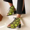 Nuevas Sandalias de Colores con Punta Abierta y Cordones, Botines Romanos de Tacón Grueso y Medio