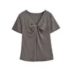 2626-2026 Estilo Novo Primavera/Verão Top Casual Puro Desejo com Decote V para Mulheres, Camiseta Sexy de Manga Curta com Caimento Ajustado