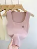 Camisole de Malha com Gola Quadrada Camisa para Camada Interna Feminina Camiseta Sem Manga Outono e Inverno Suéter Top Curto para Usar por Cima