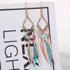 Brincos de Pena Boêmios Europeus e Americanos, Brincos de Franja Estilo Étnico Exagerado Retrô para Feriados, Acessórios de Viagem de Yunnan para Mulheres