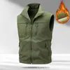 Chaleco de hombre con forro polar para otoño e invierno, cuello alto, multibolsillos, ropa de trabajo, chaqueta chaleco cálida casual para exteriores 2539A