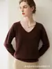 Nuevo Suéter de Punto de Cuello V 100% Cachemira Pura Otoño/Invierno para Mujer, Ajuste Holgado Camisa Base de Punto Versátil