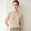 Suéter feminino de cashmere, 100% cashmere puro, novo estilo outono/inverno, gola redonda, pulôver, cor sólida, simples e versátil, malha de manga curta, branco