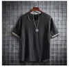 Camiseta de Lino Retro Trendy de Estilo Chino para Hombre, Delgada de Verano para Jóvenes, Estilo Casual Simple de Algodón y Lino, Ropa de Manga Corta para Hombre