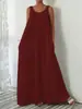 Sitio web independiente Europeo y Americano transfronterizo Amazon verano nuevo vestido largo casual suelto sin mangas color liso ajustado vestido para mujeres