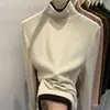 Camiseta base de terciopelo alemán suave y pegajosa de cuello alto para mujer, nueva otoño/invierno, efecto de dos piezas, camiseta interior de color liso, tacto de alta gama, top con bloques de color