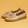 Mocassins Masculinos de Couro Trançado com Franjas 2026 Novo Estilo Couro Bovino de Primeira Camada Britânico Versátil Slip-On de Negócios Sapatos Casuais de Couro